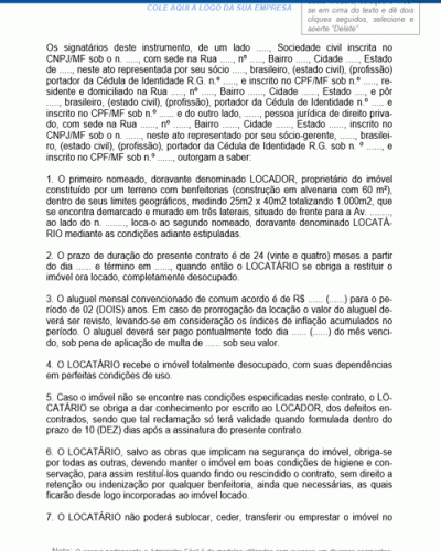 Modelo de Contrato de Locação Imóvel Comercial com Garantia Fidejussória