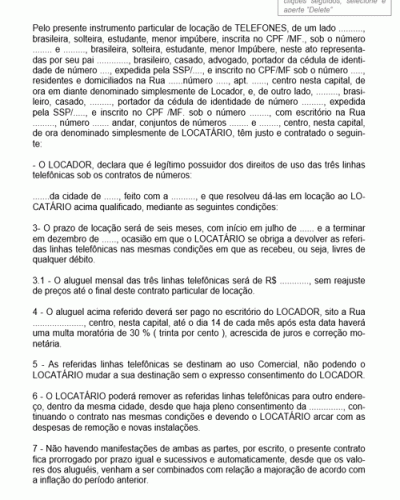 Modelo de Contrato de Locação de Linha Telefônica