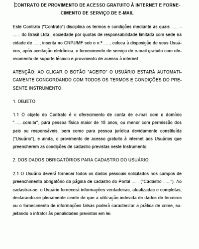 Modelo de Contrato de Prestação de Serviços de Acesso Gratuito à Internet