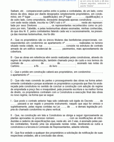 Modelo de Contrato de Administração de Obra com Pacto de Empreitada