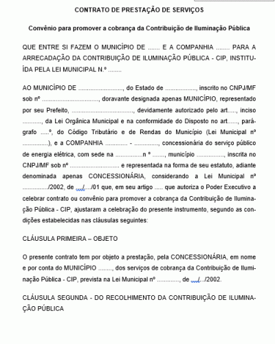 Modelo de Contrato de Prestação de Serviços de Arrecadação de Pagamento de Iluminação Pública