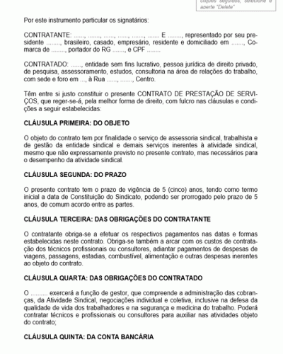 Modelo de Contrato de Prestação de Serviços de Assessoria Sindical