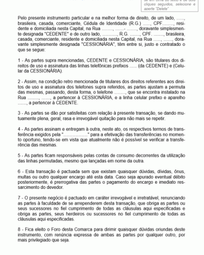 Modelo de Contrato de Prestação de Serviços de Cessão de Direitos de Permuta