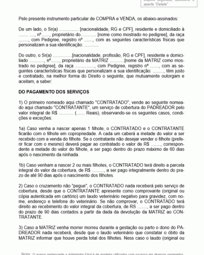 Modelo de Contrato de Prestação de Serviços de Cobertura de Cães