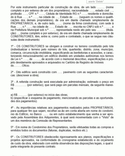 Modelo de Contrato de Prestação de Serviços de Construção de Condomínio em Edifício