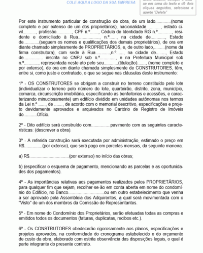 Modelo de Contrato de Prestação de Serviços de Construção de Obra