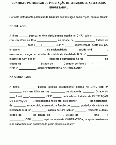 Modelo de Contrato Particular de Prestação de Serviços de Assessoria Empresarial