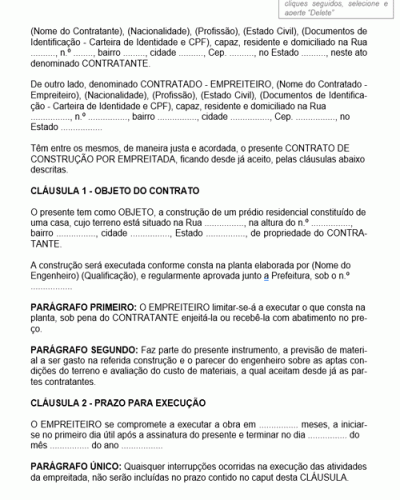 Modelo de Contrato de Prestação de Serviços de Construção de Prédio Residencial