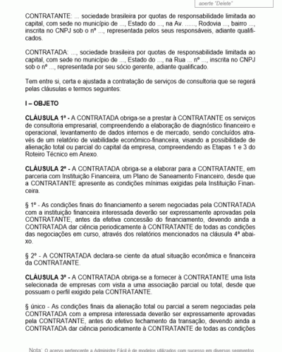 Modelo de Contrato de Prestação de Serviços de Consultoria e Elaboração de Plano de Saneamento Financeiro