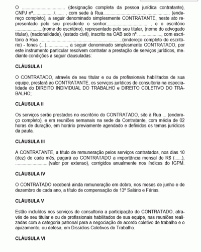 Modelo de Contrato de Prestação de Serviços de Consultoria Jurídica na Especialidade do Direito