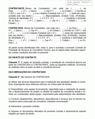 Modelo de Contrato de Prestação de Serviços de Consultoria Técnica