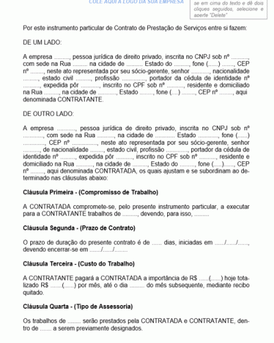 Modelo de Contrato de Prestação de Serviços de Diversos Segmentos Laborais