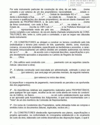 Modelo de Contrato de Prestação de Serviços de Empreitada Construção de Obra por Administração