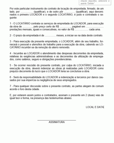 Modelo de Contrato de Prestação de Serviços de Empreitada