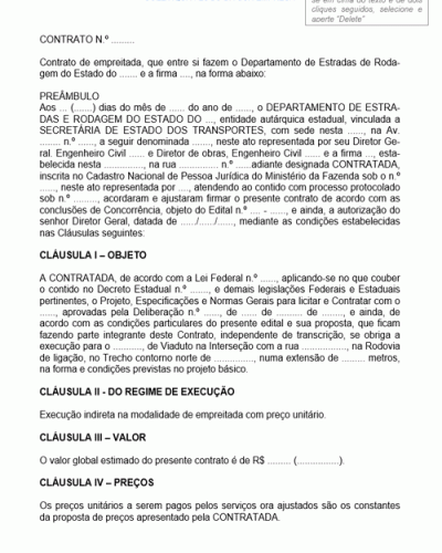 Modelo de Contrato de Prestação de Serviços de Empreitada de Construção Civil