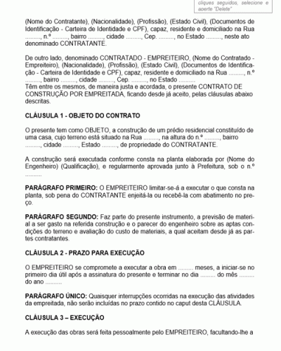 Modelo de Contrato de Prestação de Serviços de Empreitada de Obra Construção Civil