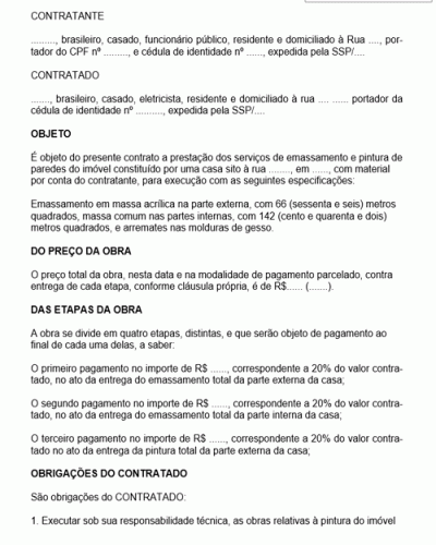 Modelo de Contrato de Prestação de Serviços de Empreitada para Pintura de Parede de Imóvel