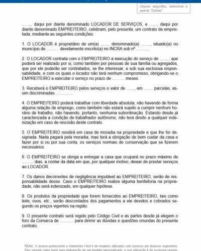 Modelo de Contrato de Prestação de Serviços de Empreitada Rural