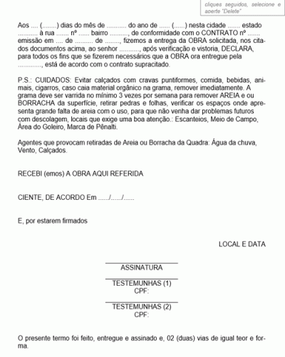 Modelo de Contrato de Prestação de Serviços de Entrega de Obra de Construção Civil