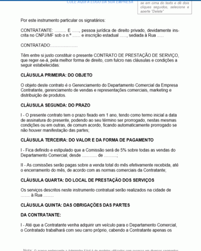 Modelo de Contrato de Prestação de Serviços de Gerência de Vendas e Publicidade em Painéis Eletrônicos