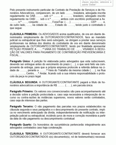 Modelo de Contrato de Prestação de Serviços de Honorários Advocatícios para Intervenção em Processo Judicial