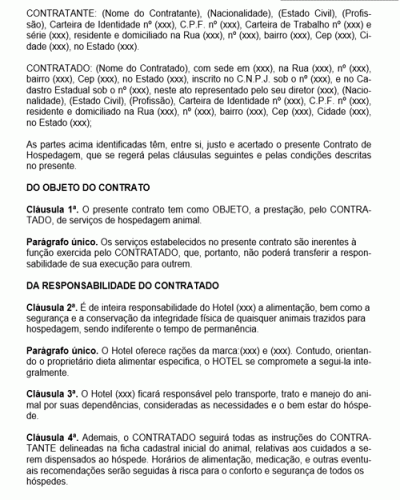 Modelo de Contrato de Prestação de Serviços de Hospedagem de Animal