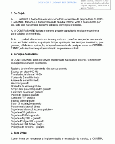 Modelo de Contrato de Prestação de Serviços de Hospedagem de Web Site Plano Corporativo