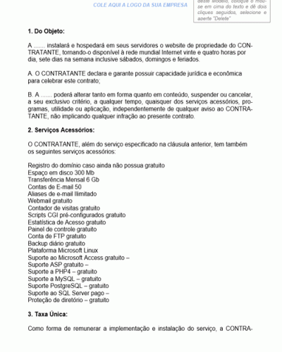 Modelo de Contrato de Prestação de Serviços de Hospedagem de Web Site Plano Empresarial