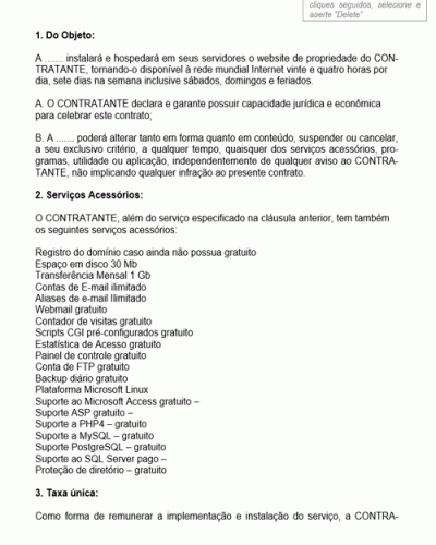 Modelo de Contrato de Prestação de Serviços de Hospedagem de Web Site Plano Pessoal