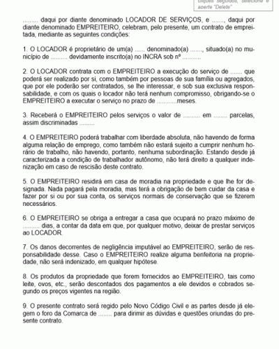 Modelo de Contrato de Prestação de Serviços Locação de Serviços Profissionais Referente a Execução de Determinada Obra