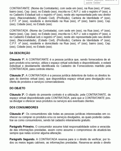 Modelo de Contrato de Prestação de Serviços Locação de Espaço na Internet