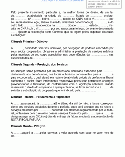 Modelo de Contrato de Prestação de Serviços Médicos pelos Membros de seu Corpo Associativo