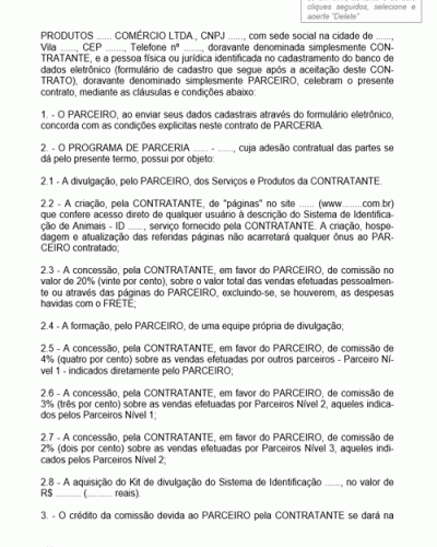 Modelo de Contrato de Prestação de Serviços Parceria de Trabalho