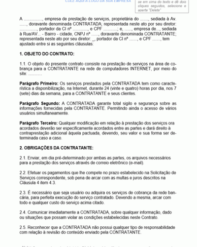 Modelo de Contrato de Prestação de Serviços Processamento de Dados