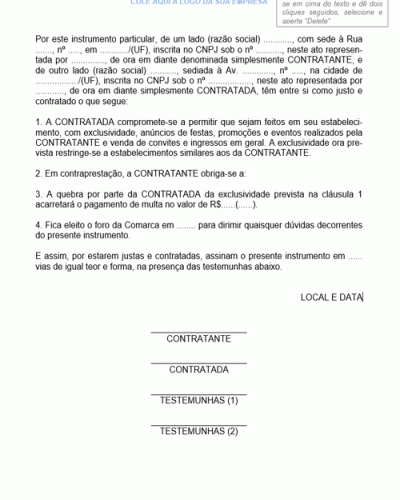 Modelo de Contrato de Prestação de Serviços Promoções e Eventos