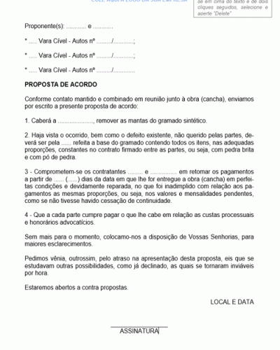 Modelo de Contrato de Prestação de Proposta de Acordo