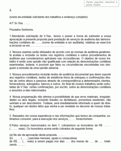 Modelo de Contrato de Prestação de Proposta de Auditoria