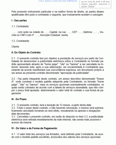 Modelo de Contrato de Prestação de Publicidade Eletrônica