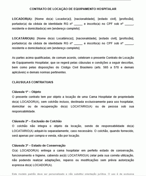 Visualização principal de Modelo de Contrato de Locação de Cama Hospitalar