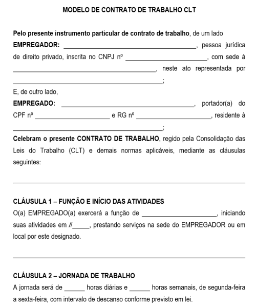 Visualização principal de Modelo de Contrato de Trabalho CLT Simples e Completo – Documento para Registro de Empregados Conforme a Legislação Trabalhista Brasileira