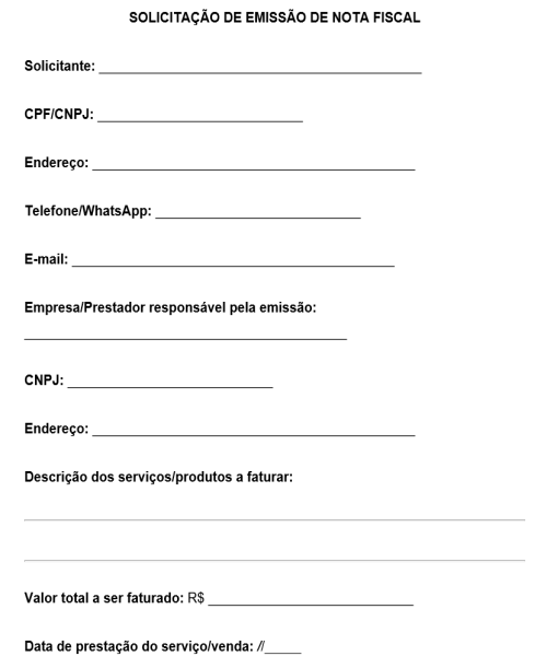 Visualização principal de Modelo de Solicitação de Emissão de Nota Fiscal – Documento para Empresas e Prestadores Regularizarem Serviços e Pagamentos
