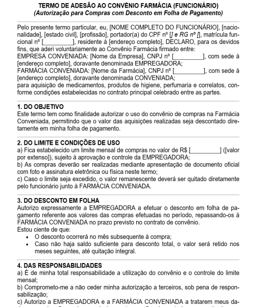 Visualização principal de Modelo de Termo de Adesão ao Convênio Farmácia (Funcionário)