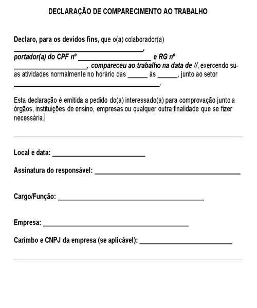 Visualização principal de Modelo de Declaração de Comparecimento ao Trabalho – Documento Simples para Comprovar Presença em Atividade Profissional