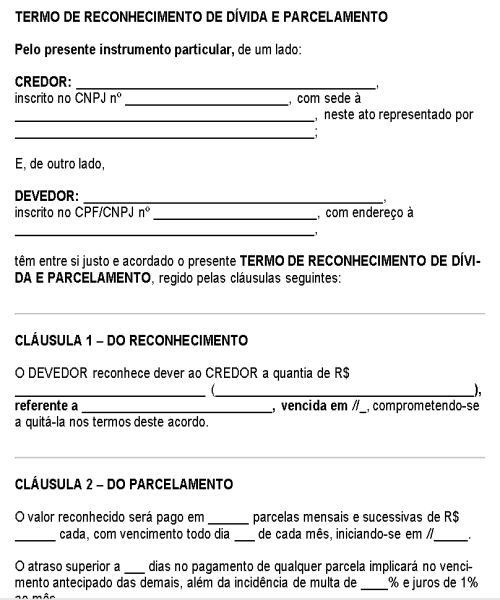 Visualização principal de Modelo de Termo de Reconhecimento de Dívida e Parcelamento – Documento Legal para Regularização e Quitação de Débitos Financeiros