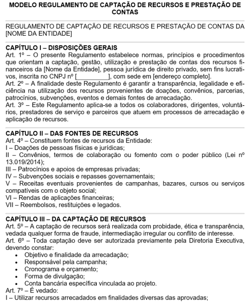 Visualização principal de Modelo de Regulamento de Captação de Recursos e Prestação de Contas