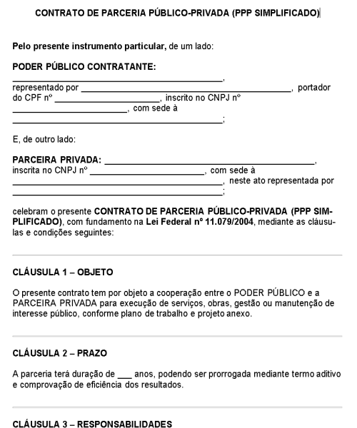 Visualização principal de Modelo de Contrato de Parceria Público-Privada (PPP Simplificado) – Documento Legal para Cooperação entre Órgãos Públicos e Iniciativa Privada