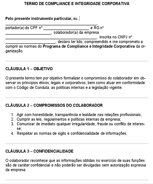 Visualização principal de Modelo de Termo de Compliance e Integridade Corporativa – Documento para Comprometimento Ético e Conformidade Legal Empresarial