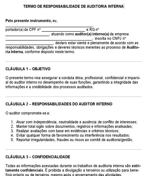 Visualização principal de Modelo de Termo de Responsabilidade de Auditoria Interna – Documento para Atuação Ética, Confidencial e Técnica em Processos de Fiscalização
