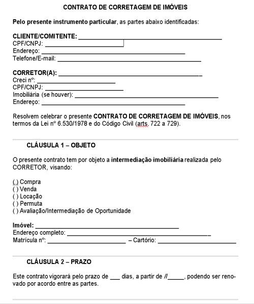 Visualização principal de Modelo de Contrato de Corretagem de Imóveis – Documento Completo para Compra, Venda, Locação e Intermediação Imobiliária