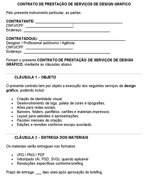 Visualização principal de Modelo de Contrato de Prestação de Serviços de Design Gráfico – Documento Profissional para Criação de Artes, Identidade Visual e Materiais Digitais